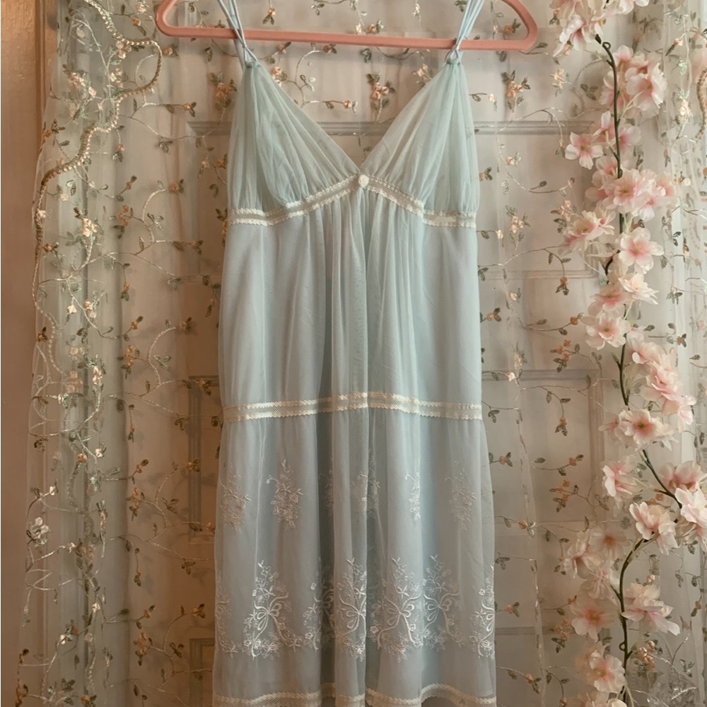 vintage oscar de la renta light blue sheer chemise